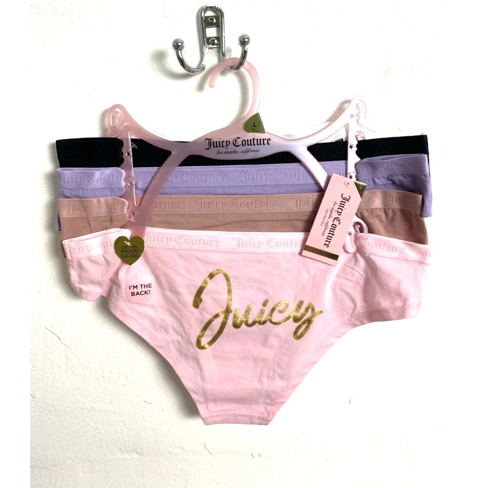 Juicy Couture Panties Size L Underwear Cotton 5 Pack Bow Print Pink Black White